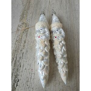 Vintage Germany glitter Santa beard pencil glass ornament sparkle white‎ tree